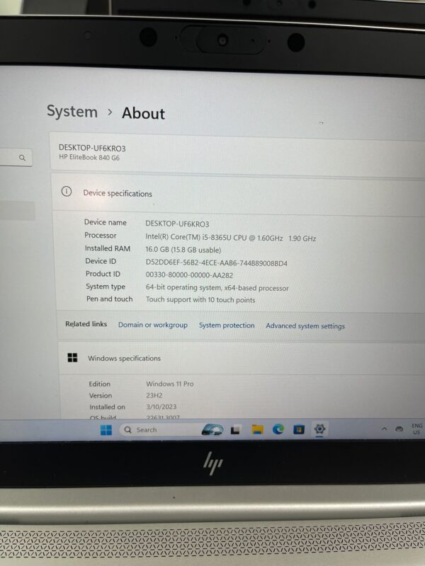 Refurbished -HP Elitebook 840 G6 Touchscreen 14 inch FHD intel core i5-8th Gen 16GB RAM 256GB SSD Windows 11 - Image 7