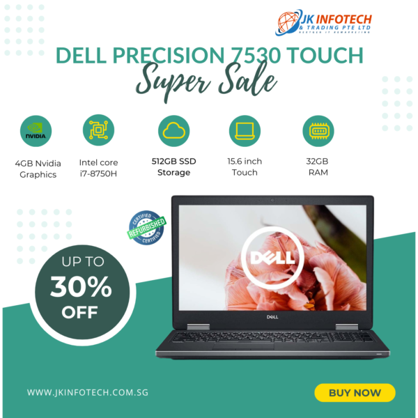 Refurbished -Dell Precision 7530 Touch Mobile workstation 15.6 inch intel i7-8750HQ 32GB RAM 512GB SSD 4GB Nvidia Graphics Windows 10 Pro